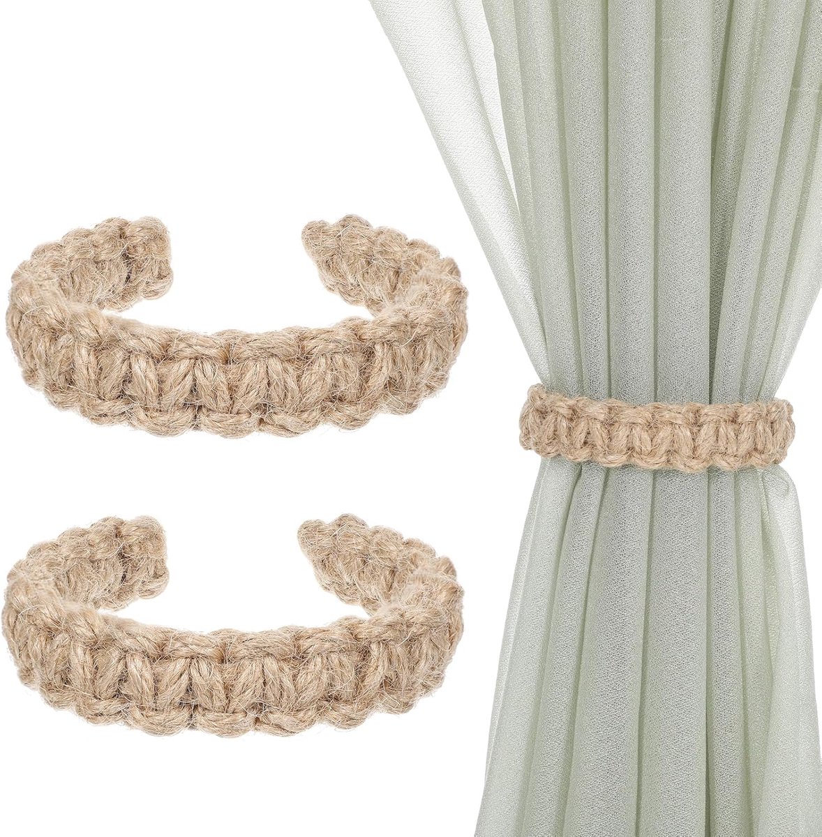 SnelShoppen - 2 Pcs Boho Raamdecoratie Braid Curtain Ties - Handgemaakte Verstelbare Gordijnhouders van Flexibel Touw - Rustic Country Stijl voor Binn