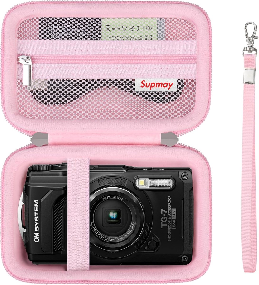 SnelShoppen - Hard Carrying Case voor Digitale Camera's, Schokbestendig en Waterdicht, Perfect voor Olympus Tough TG-7/TG-6, Compact, Roze, Ideaal voo