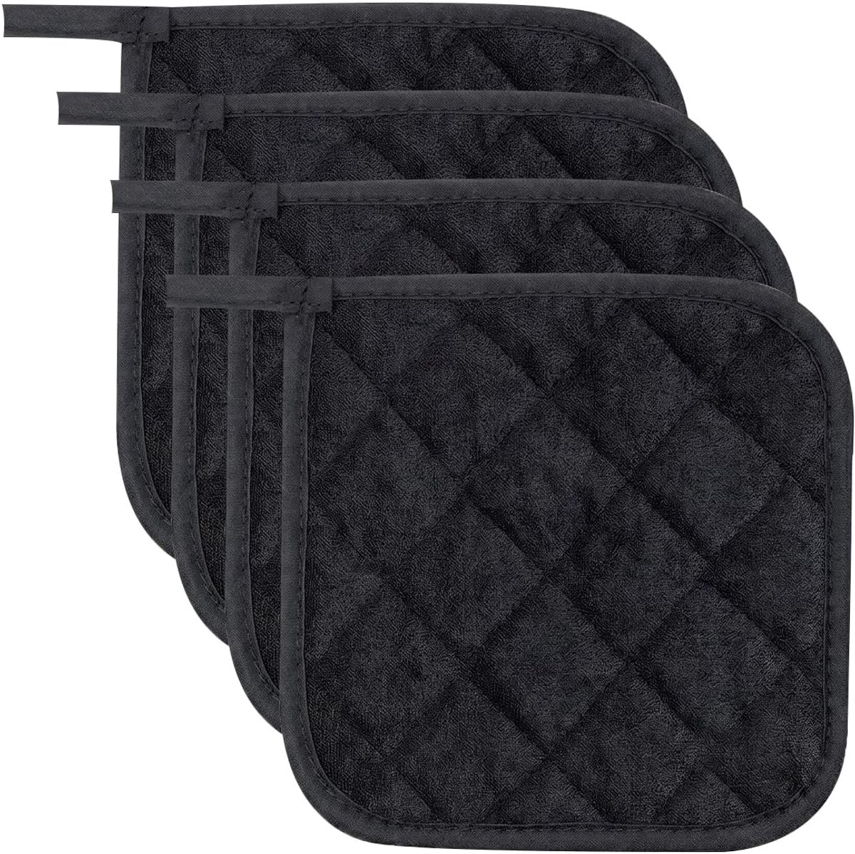 SnelShoppen - 4-delige Hittebestendige Pannenlappen Keuken 17x17 cm | Katoenen Zwarte Pannenlap, Wasbare Pannenlappen voor Kookgerei en Tafelbeschermi