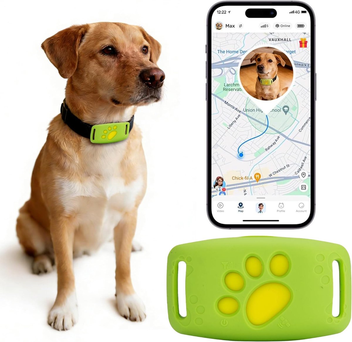 GPS Tracker voor Huisdieren - Draadloze GPS huisdiertracker - Locatievolgsysteem - Anti-verlies Functie - Waterbestendige - voor Katten en Honden - Groen