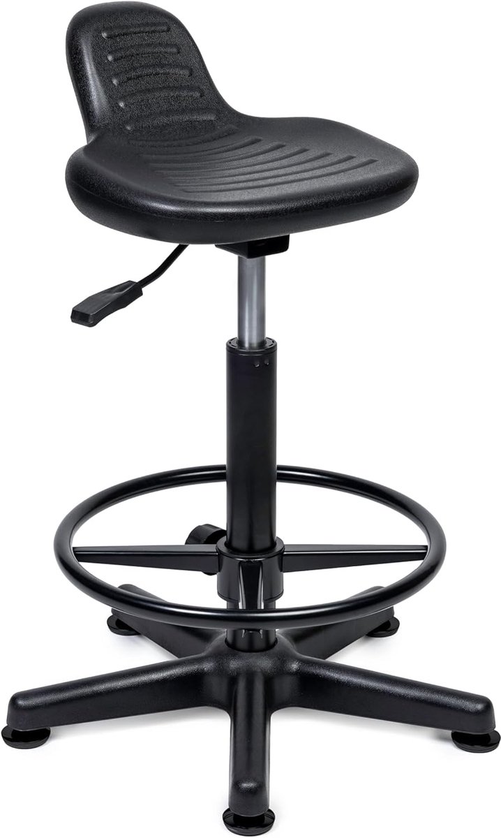 SnelShoppen - Ergonomische Kassakruk Zwart - Verstelbaar Hoog (55-76cm) met Voetsteun en Kunstlederen Zadelzitting voor Comfortabel Zitten in Keuken,