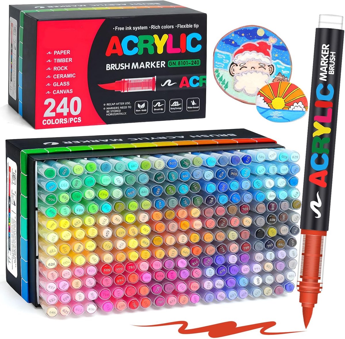SnelShoppen - 240 Kleuren Acryl Brush Markers Set - Waterdichte Verf Pennen voor Rock Painting, Keramiek, Glas en Steen - Multi-Pens voor Creatieve Pr