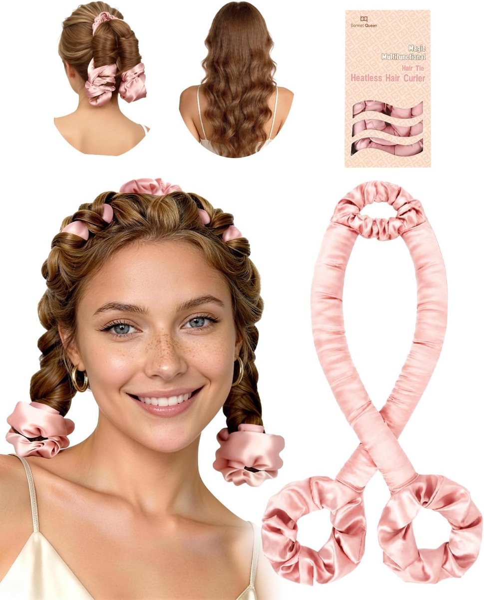 SnelShoppen - Heatless Curling Iron voor Gezonde Krullen, 8 Satin Curlers, Geen Hitte, Perfecte Natuurlijke Golven voor Vrouwen, Ideaal voor Nachtelij