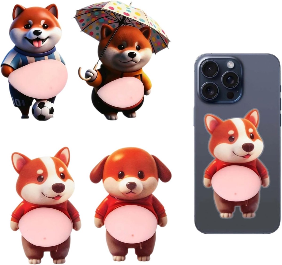 SnelShoppen - 4 Deurstoppers voor de Muur, Zelfklevend, Grappige Hond Rubber Deurbuffer, Anti-Botsingssticker, Meubelbescherming, Mobiele Telefoonhoud