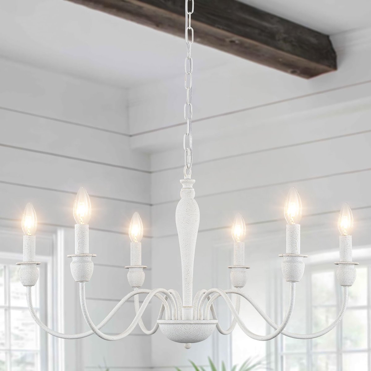 SnelShoppen - Rustieke Witte Kroonluchter, 6 Lampen Industriële Vintage Plafondlamp Armaturen Voor Woonkamer, Keuken, Slaapkamer, Hal, Eetkamer - Grot