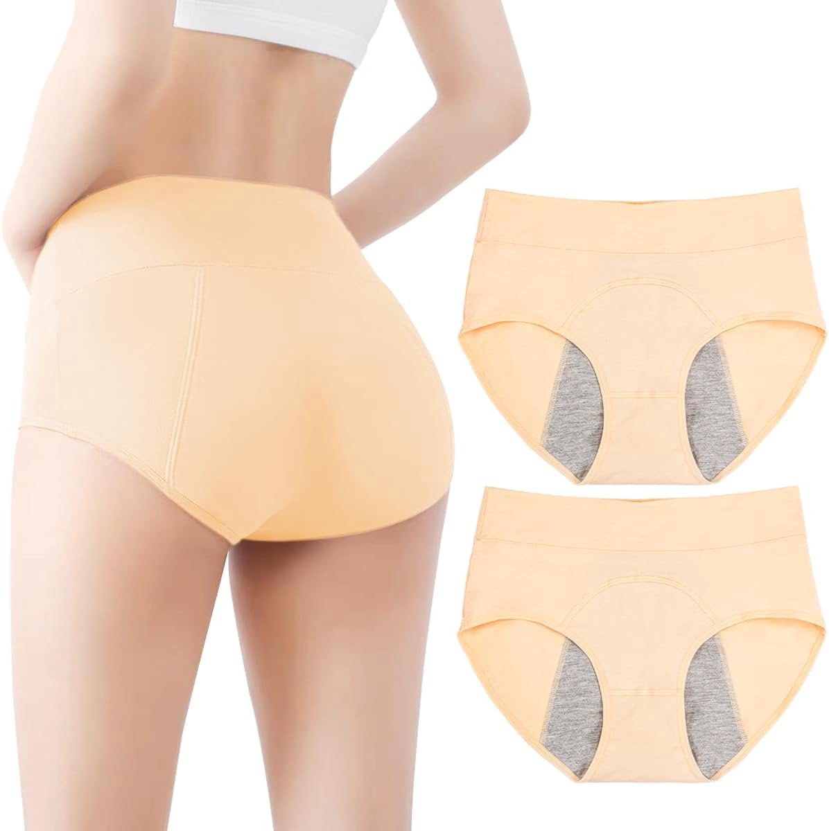 SnelShoppen - Set van 2 Vrouwen Incontinentie Onderbroeken Wasbaar Anti-Urine Ondergoed voor Vrouwen Hoog Absorberende Menstruatie Onderbroek (Huidkle