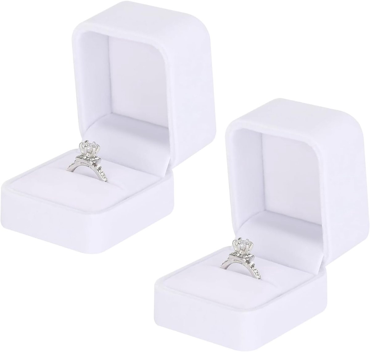 SnelShoppen - 2-Delige Velvet Ring Box voor Verloving, Sieradenopslag, Trouwen, Elegant, Compact, Hoogwaardige Kwaliteit, Zacht en Comfortabel, Grijs