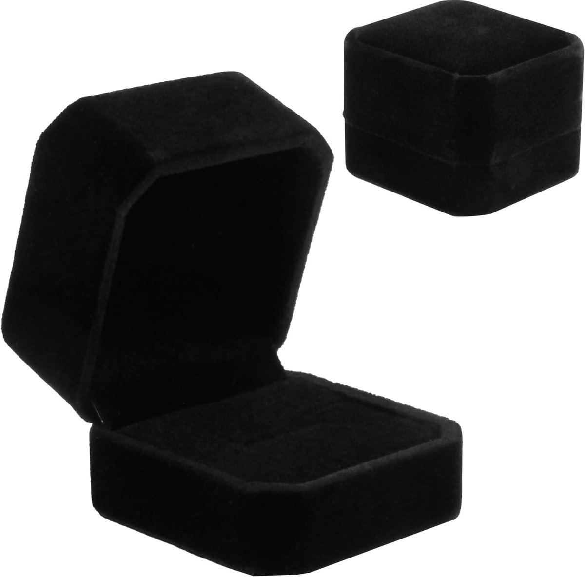 SnelShoppen - Luxe Ringdoos voor Verlovingsringen - Zwarte Velours Ring Box met Zachte Sponzen Binnenkant - Perfect voor Trouwen en Verlovingen