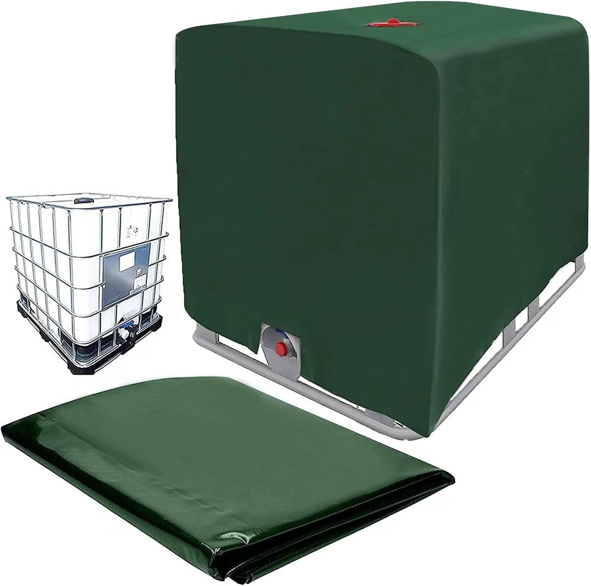 SnelShoppen - IBC Tank Cover - Groene Beschermhoes voor 1000 Liter Water Tank - Waterdichte en UV-bestendige Zeil - Perfect voor Regenwater Opslag, Tu