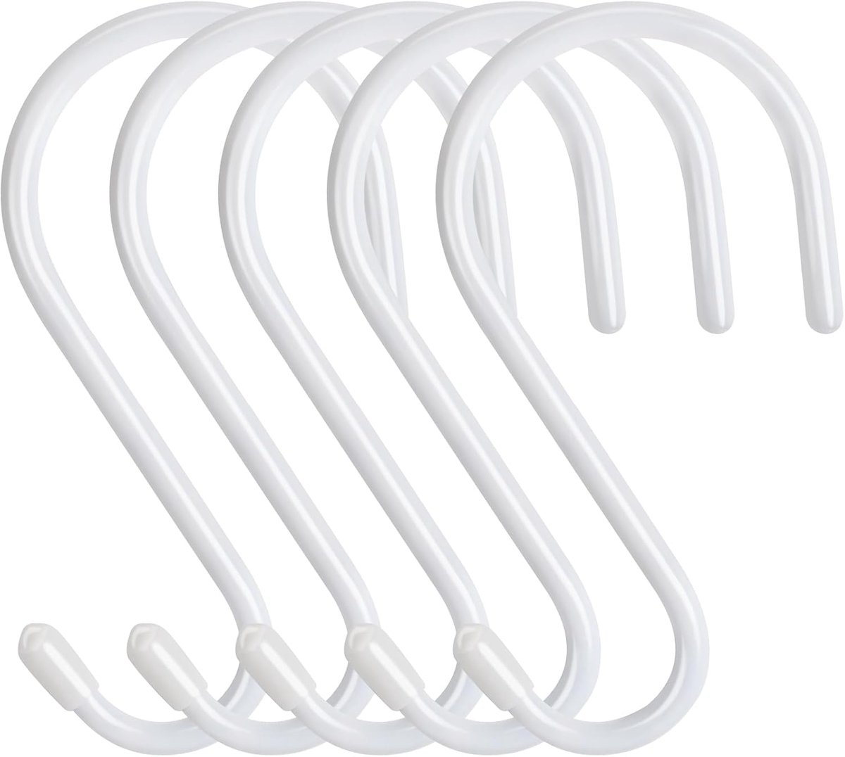 SnelShoppen - Set van 5 Grote Witte S Haakjes 14 cm - Gecoate Metalen Haken voor Kledingrail, Keuken en Badkamer - Tot 30 kg Draagkracht