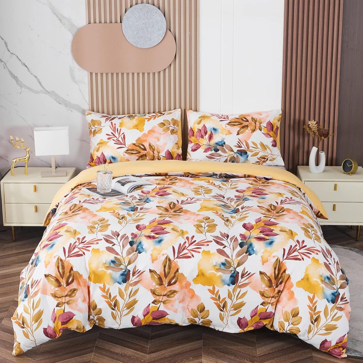 SnelShoppen - Kleurrijke Floral Pattern Beddegoed Set voor Franse Bedden met Duvet Cover 200x200 cm en 2 Kussenslopen 50x70 cm, Microvezel Bohemian Ge