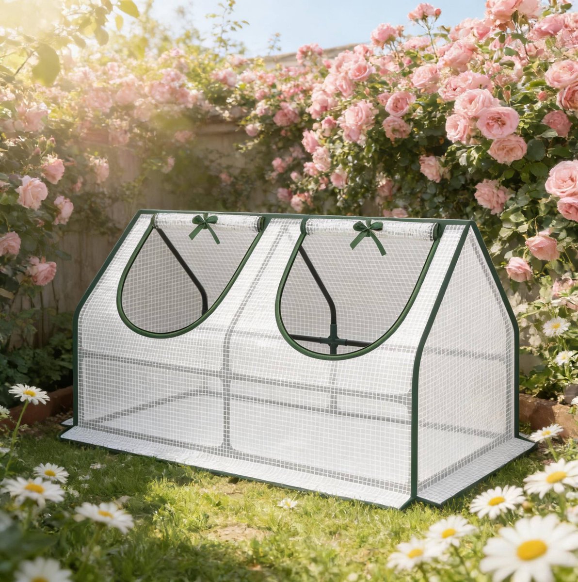 MIVRAY Kweekkas – 120 x 60 x 60 cm – PE-Afdekking en Stalen Frame – Wit – voor Balkon, Terras en Tuin – met 2 Ventilatieramen
