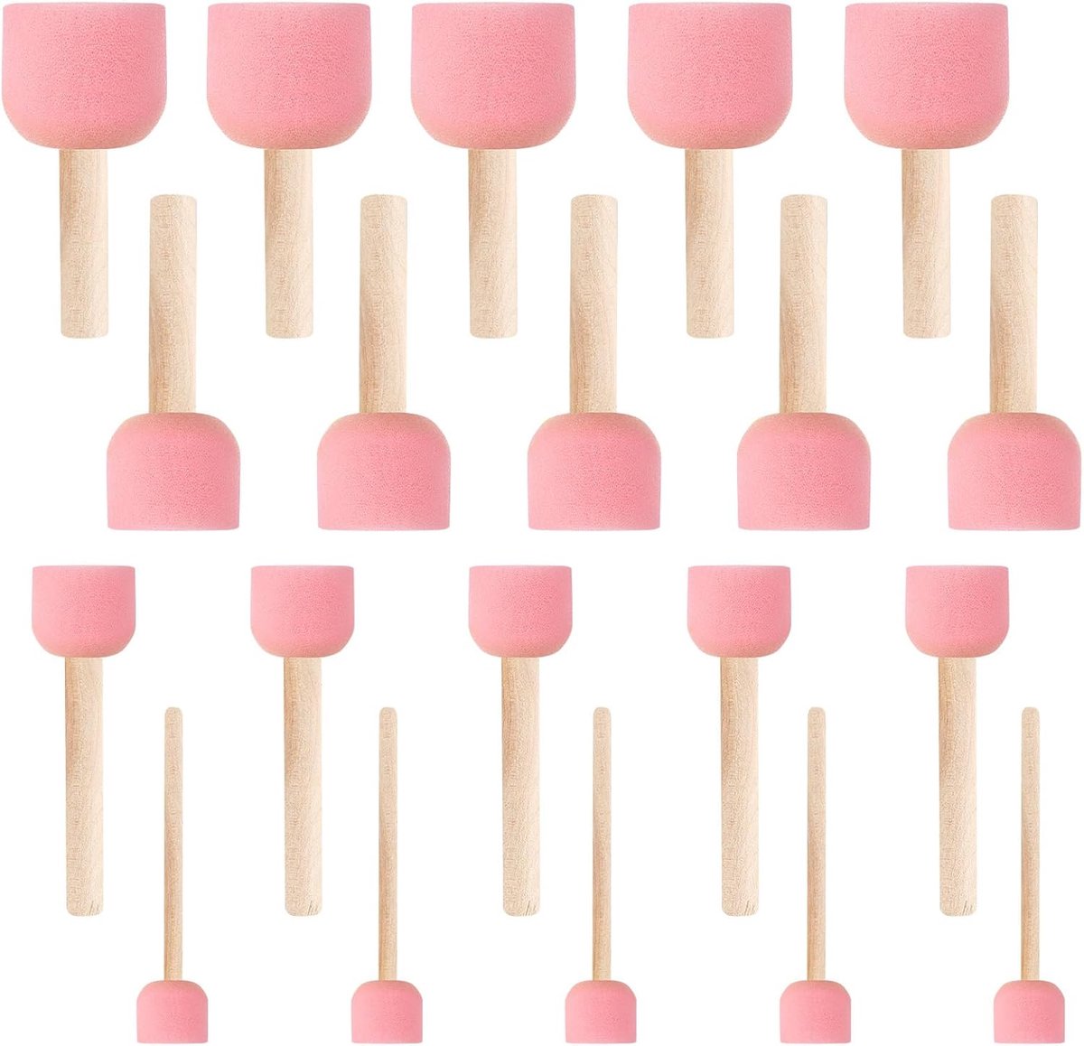 SnelShoppen - Set van 20 Kindersponzenkwasten - Schilderen, DIY Creatief, Foam Brushes, Houten Handvat, 4 Maten, Geschikt voor Kinderen, Keramiek en K