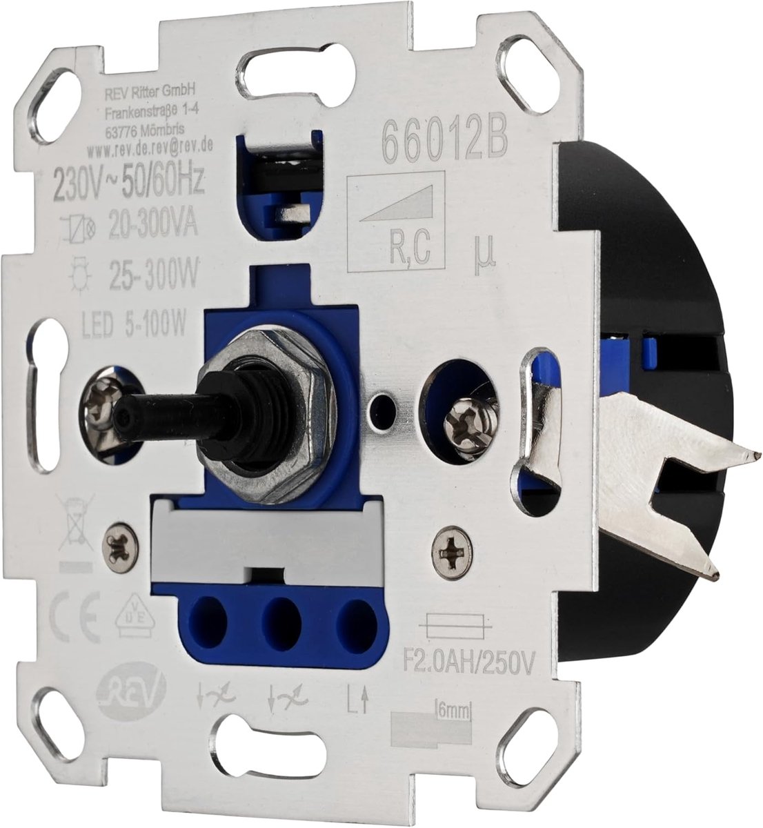 SnelShoppen - LED Dimmer 5-300W, Helderheidsregelaar voor Dimbare LED, Halogeen en Spaarlampen, 230VAC, Flush-Mounted, Zilver