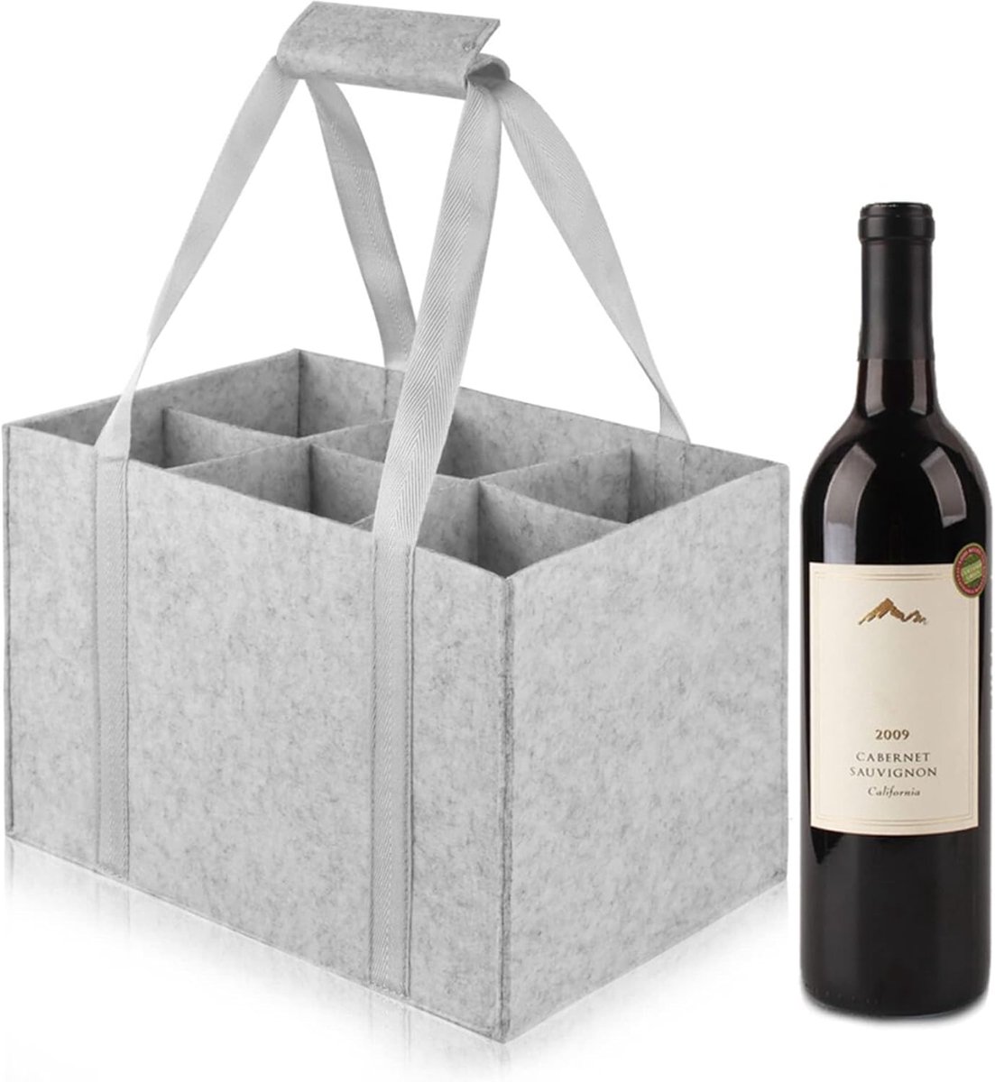 SnelShoppen - Bottle Bag met 6 Flessen, Geschikt voor 1.5 L Flessen, Robuuste Vilt Fleshouder voor Feest, Picknick, Camping - 18 x 18 x 29 cm