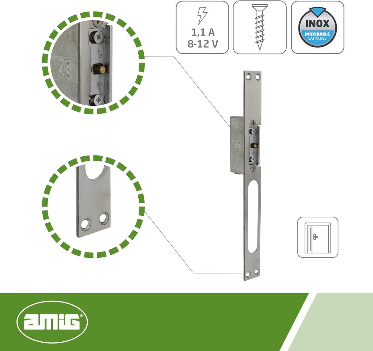 SnelShoppen - Elektrische Opbouwde Deuropener - Model 40-250 x 25 x 3 mm - 1.1 A Amperage met 8-12 V AC Spoel - Voor Poorten, Winkels en Kantoren