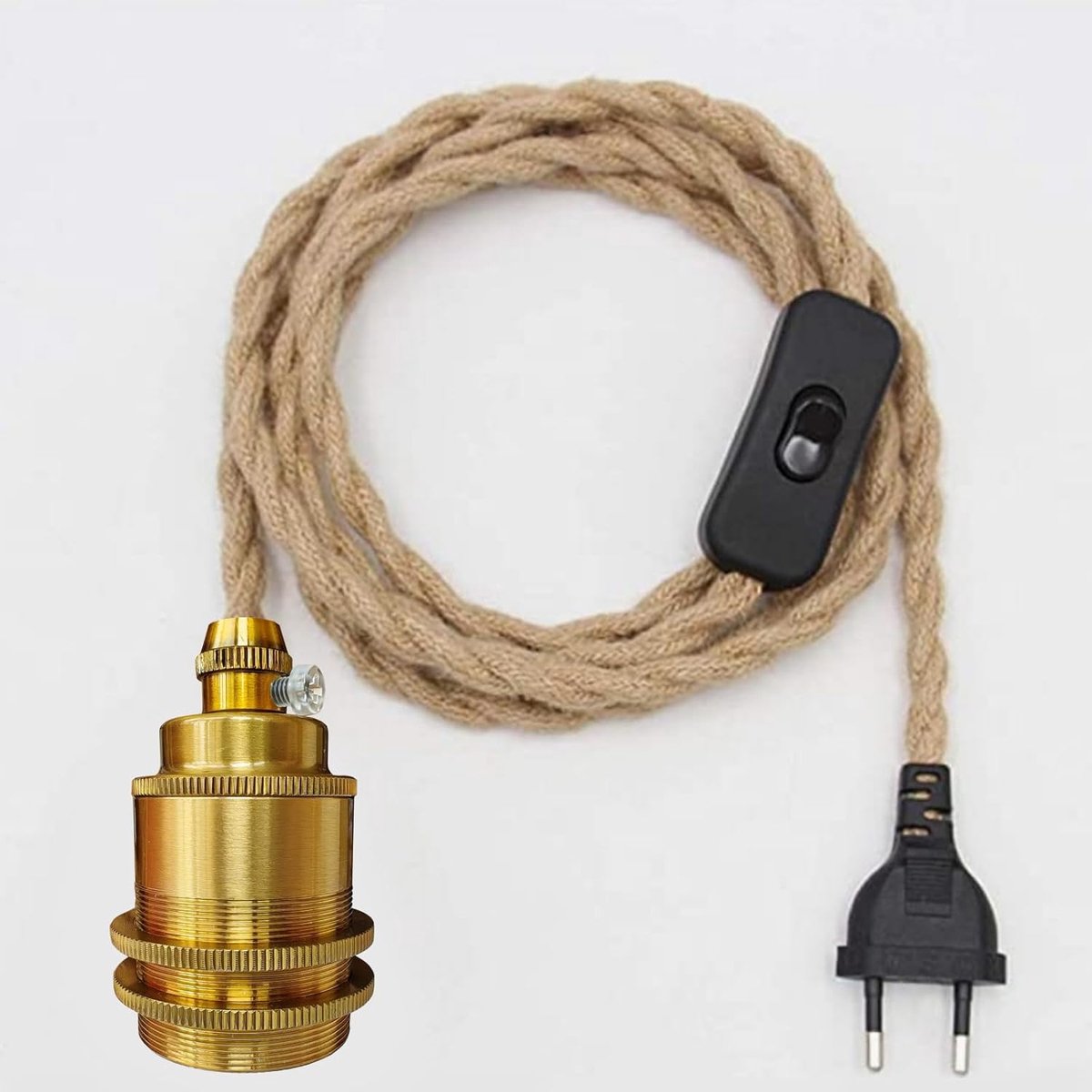 SnelShoppen - E27 Vintage Lamp Cable, Pendellicht met Schakelaar en Stekker, Jute Touw Pendellicht Kit, DIY Kabel voor Loft en Interieur, Rustiek en E