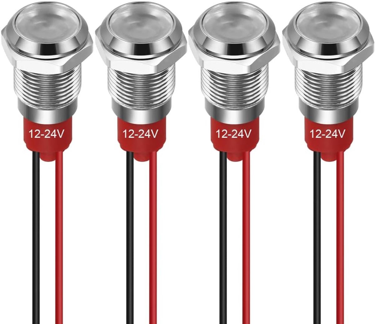 SnelShoppen - 10mm LED Indicator Light 12-24V Waterproof Signaallicht Metalen Paneel Indicator Licht Panel Montage Plat Hoofd Wit 4 Stuks