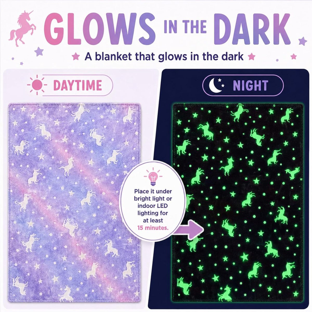 SnelShoppen - Knuffeldeken voor Kinderen - Glow-in-the-Dark Eenhoorn- en Dinosaurusdeken - Flanellen Woondeken voor Jongens en Meisjes - Perfect voor