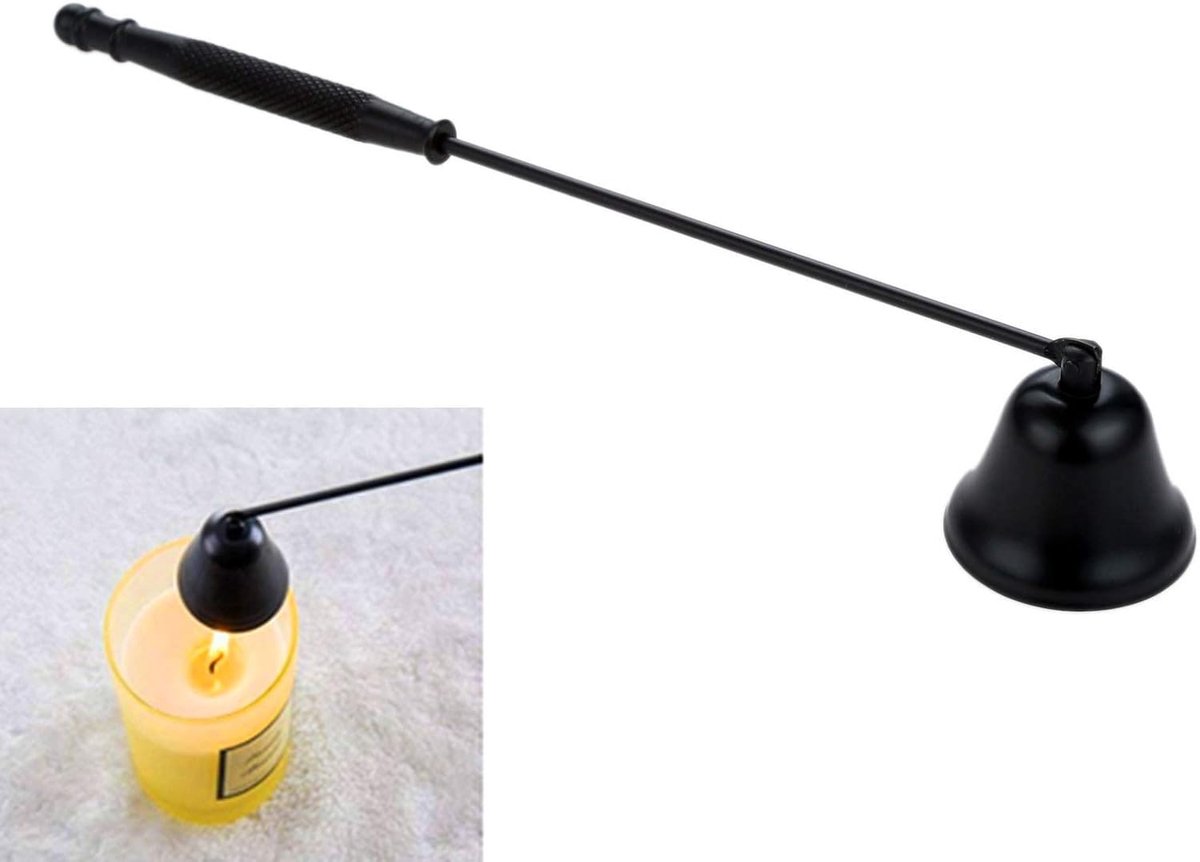 SnelShoppen - Candle Snuffer voor Kaarsen - Rookdoven met Bellvormige Stainless Steel Handgreep - 21 cm Lang - Zwart - Veilig voor Huishoudelijk Gebru