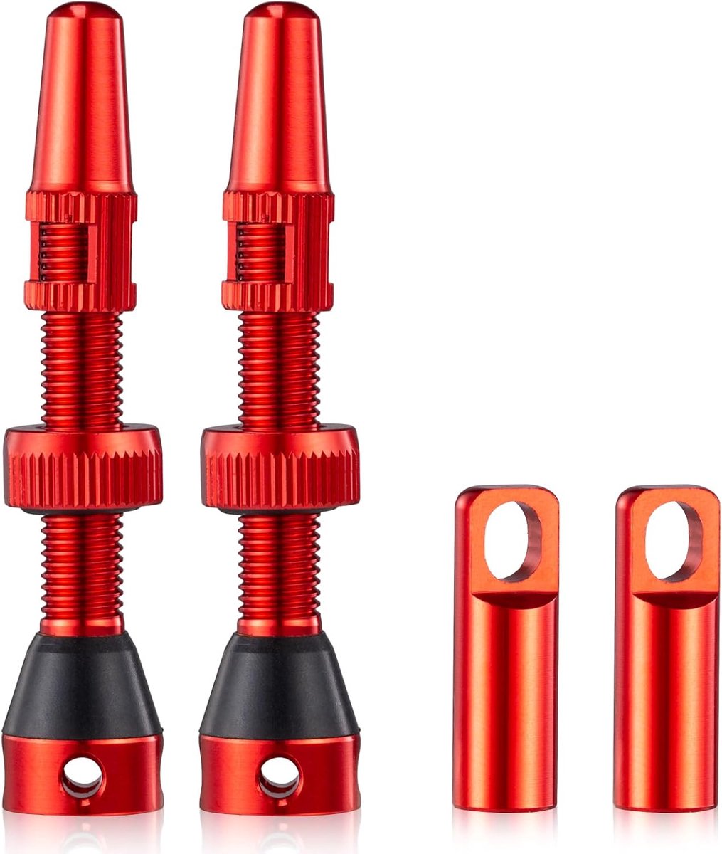 SnelShoppen - 2 Stuks Presta Tubeless Ventielen 44mm - Lichtgewicht Aluminium Tubeless Ventiel Stangen - Rood - Voor Fietsen en MTB's