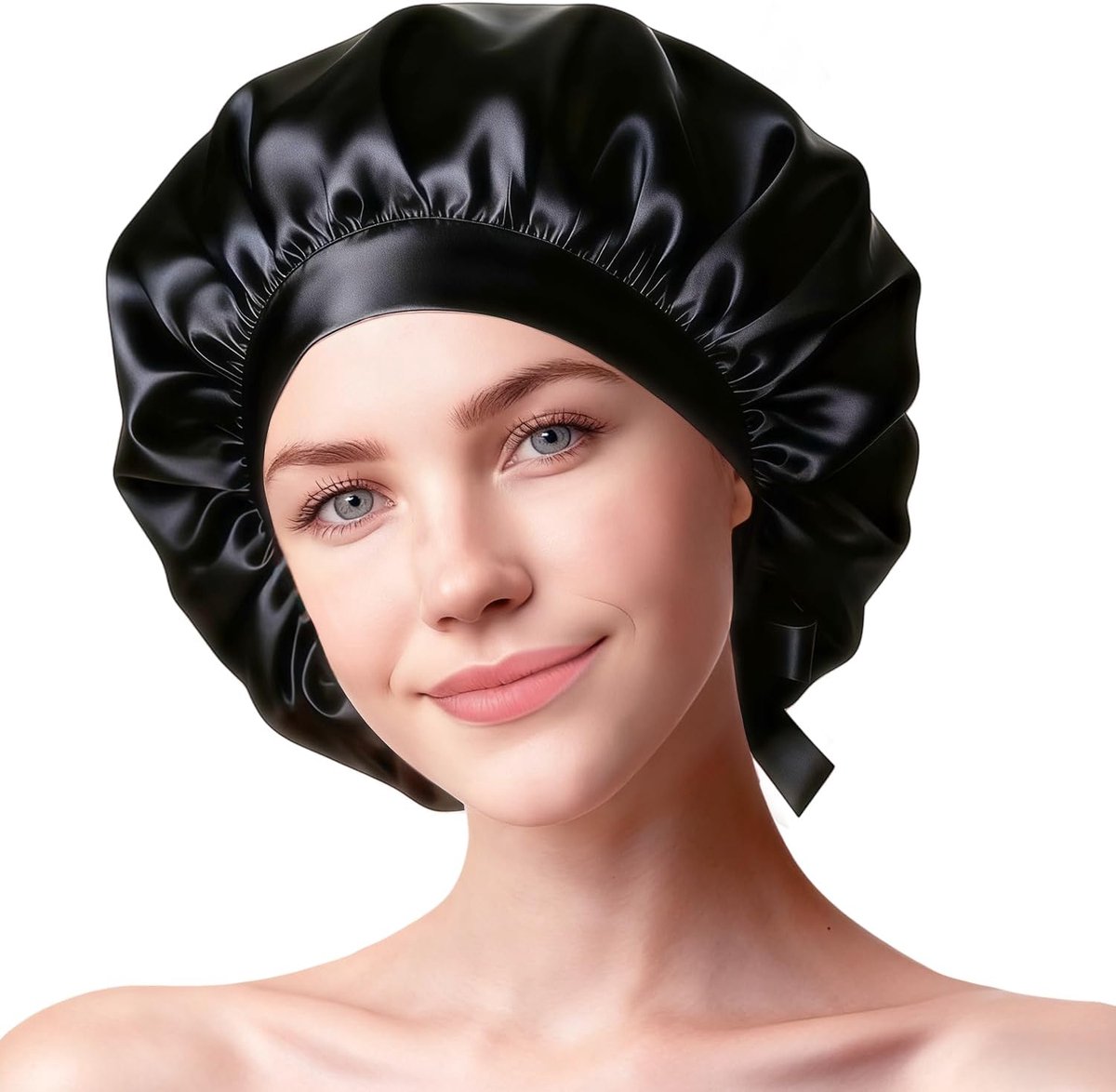 SnelShoppen - Zijden slaapmuts voor nachtelijk haar, Zwart, One size, 100% pure mulberry silk, 22 momme, Vermindert wrijving, Ideaal voor gezond haar