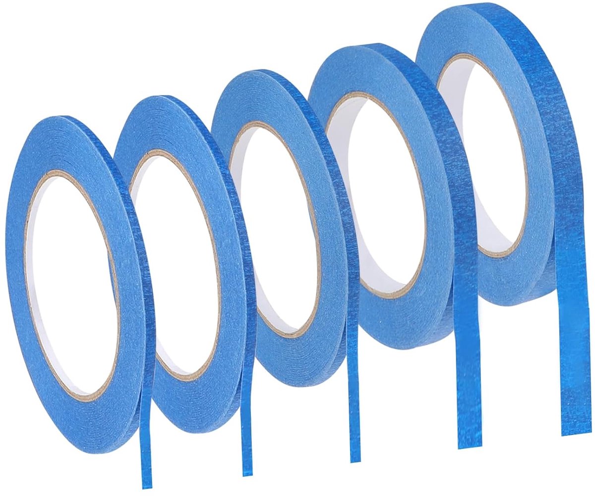SnelShoppen - Set van 5 Rollen Blauw Plakband - 3/5/10/12mm x 50m - Diverse Breedtes - Ideaal voor Auto, School, Kantoor, DIY Projecten