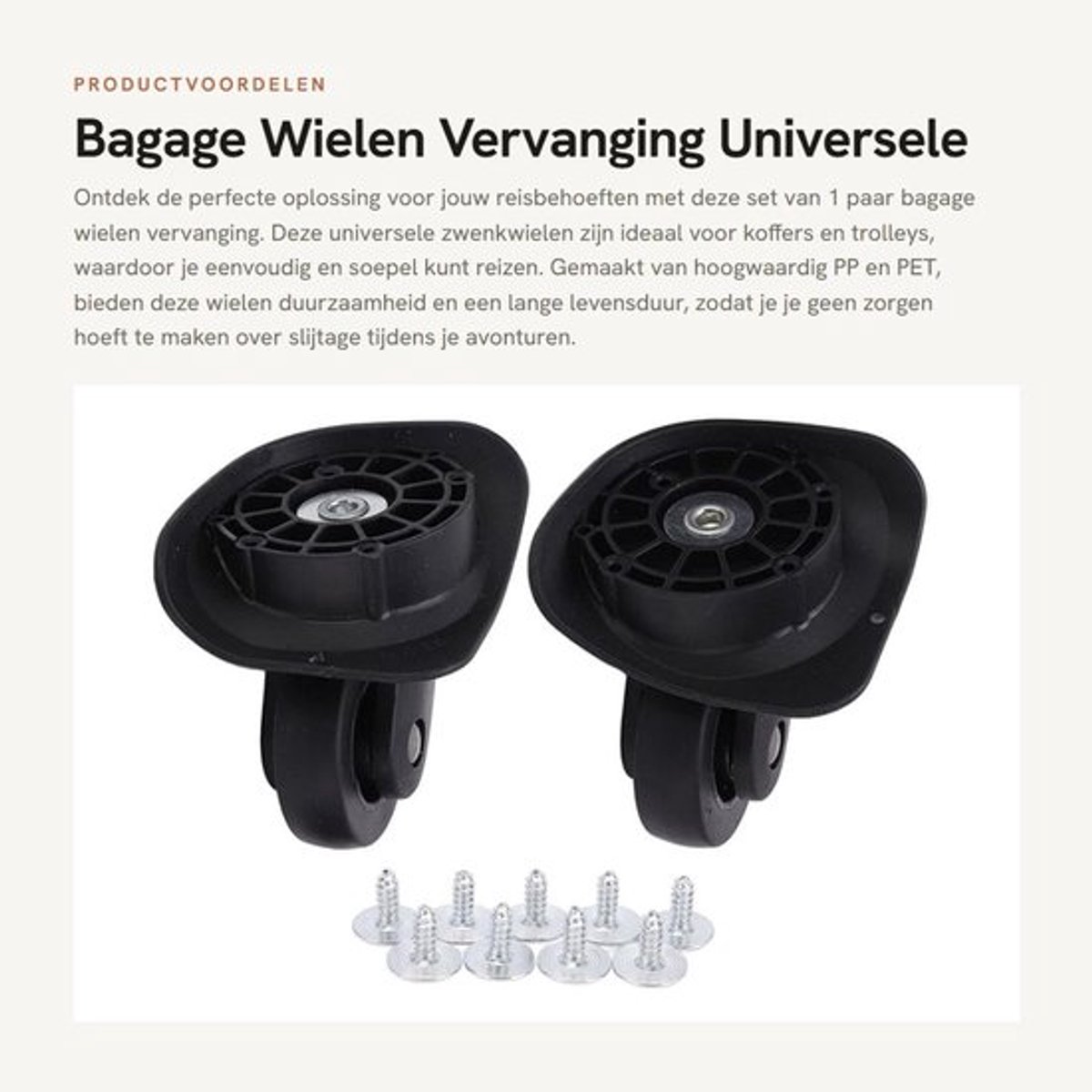 Bagagewielen Vervangset - Universele Zwenkwielen - Kofferwielen - Trolleywielen - Duurzaam Materiaal - Eenvoudig te Installeren