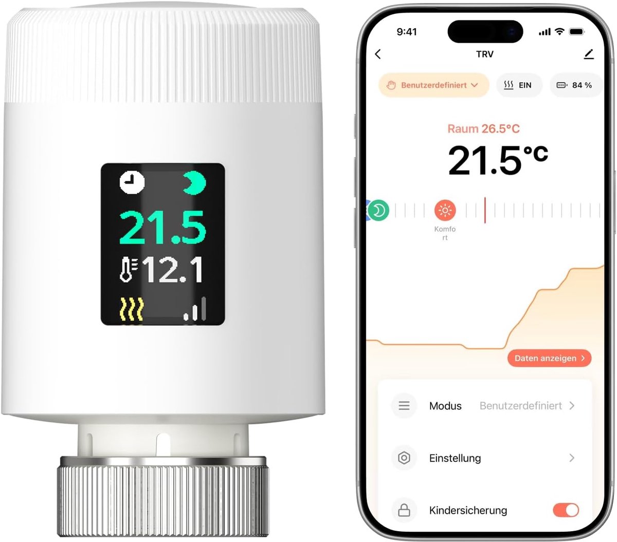 SnelShoppen - WiFi6 Smart Radiatorthermostaat met OLED-kleurendisplay, 4-voudige draaiknop, Wifi-app-bediening, Energiebesparend, Compatibel met Alexa
