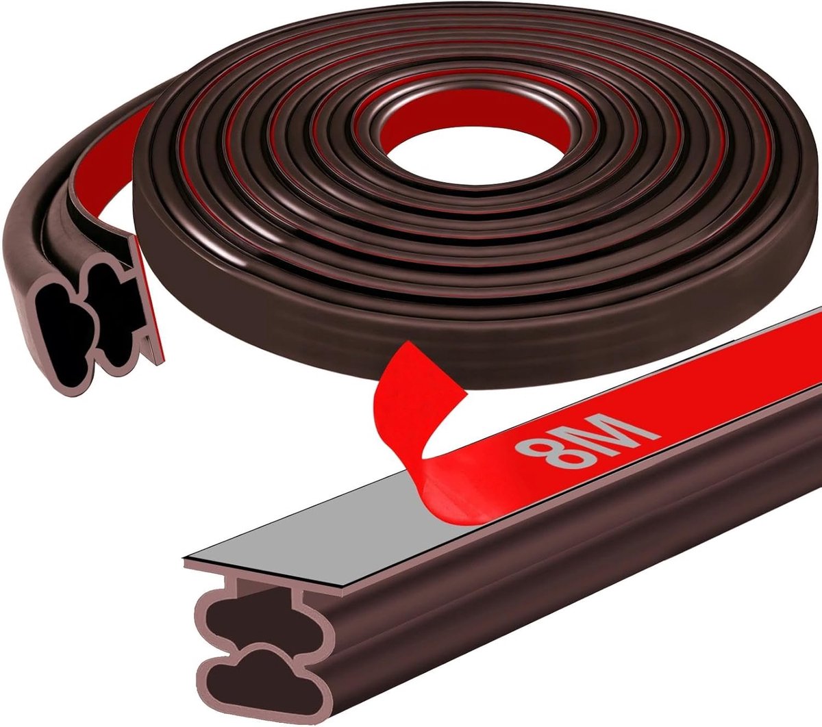 SnelShoppen - Zelfklevende Deur- en Raamafdichting 8 m - Rubber Seal 10 x 10 mm - Flexibele Bruine Tochtstrip - Geluiddemping en Weerbestendig voor Th