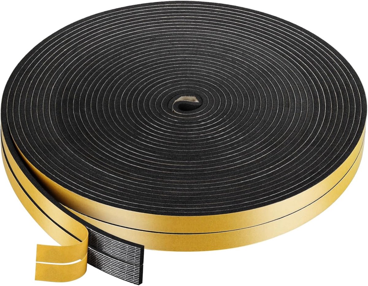 SnelShoppen - 2 Rollen Zelfklevende Foam Dichtband 12mm x 3mm x 20m - Raam- en Deurisolatie, Weerbestendige Geluidsisolatie, Zwart, Voor Thuis en Kant