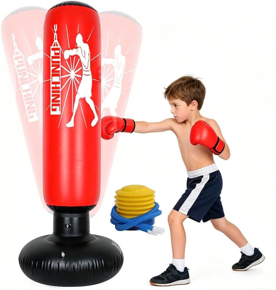 SnelShoppen - Vrijstaande Bokszak voor Kinderen 160 cm - Opblaasbare Staande Bokszak met Luchtpomp - Ideaal voor MMA, Vechtsport en Bokstraining voor