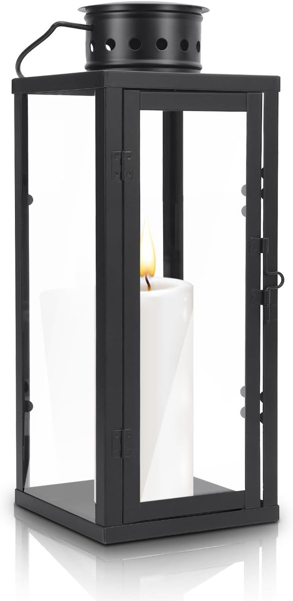 SnelShoppen - Grote Zwarte Tuinlantaarn - Decoratieve Windlicht - Metalen Kaarsenhouder voor Binnen en Buiten - Ideaal voor Balkon, Tuin en Woonkamer