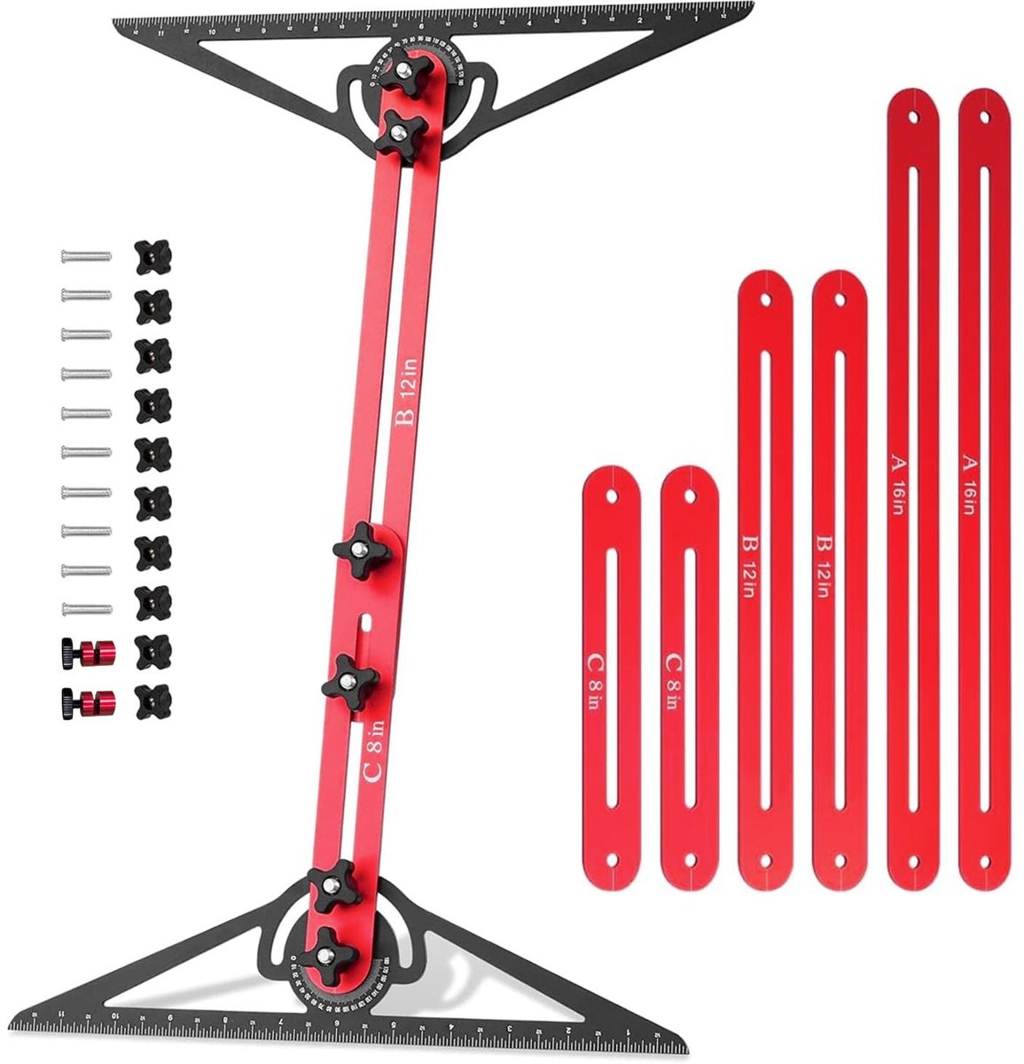 Dailygoods- Trapmeter van Aluminium - Verstelbaar Meetgereedschap - Meetbereik 26,7 cm tot 153,4 cm - Flexibele Verbinding - Robuust en Duurzaam - Verbeterd Vergrendelingsmechanisme - Trapliniaal