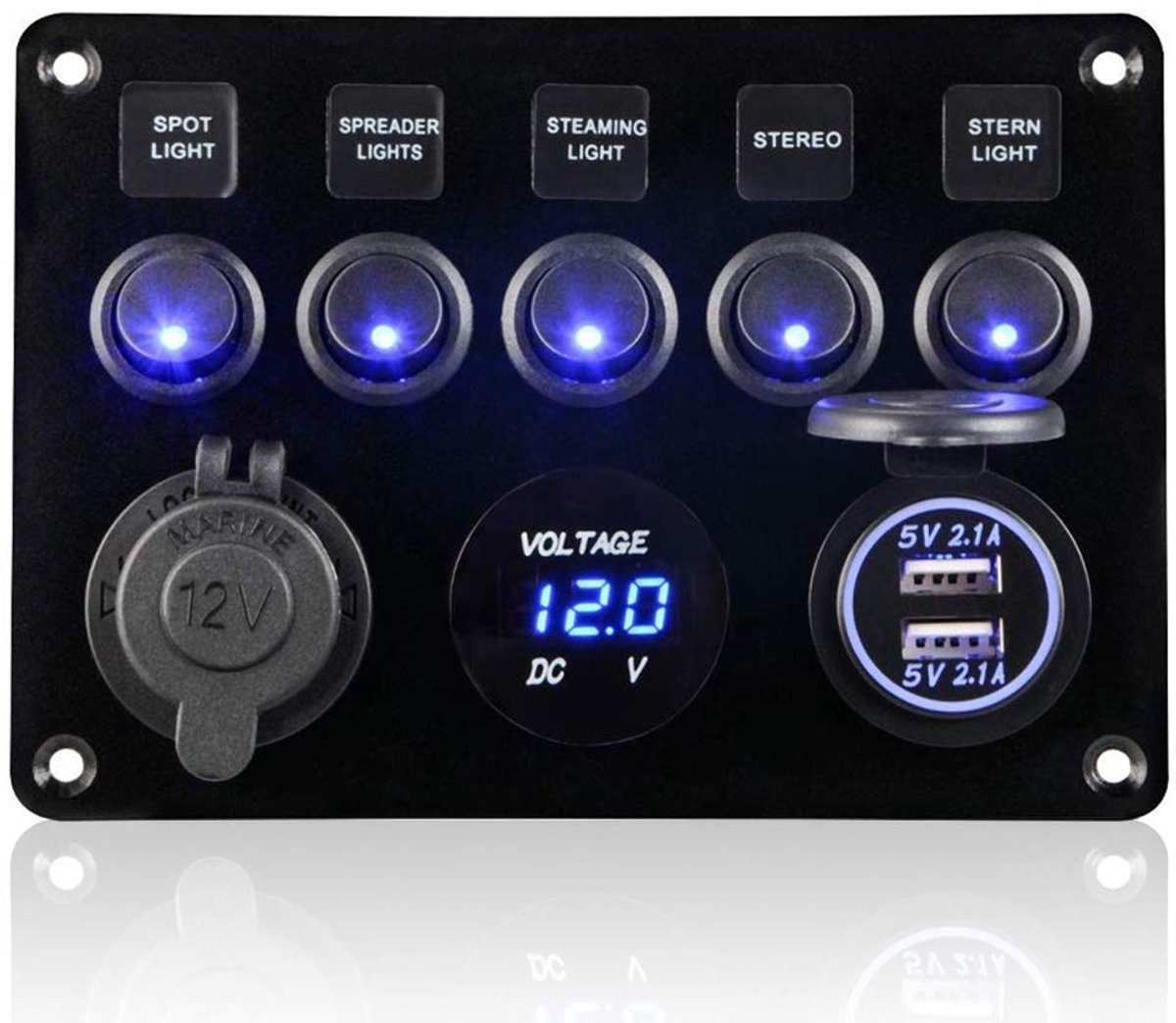 SnelShoppen - 5 Speed Switch Paneel - IP65 Waterdichte LED Voltmeter - Dual USB Lader voor Auto, Boot, Motorhome, Caravan, Truck, 12V/24V