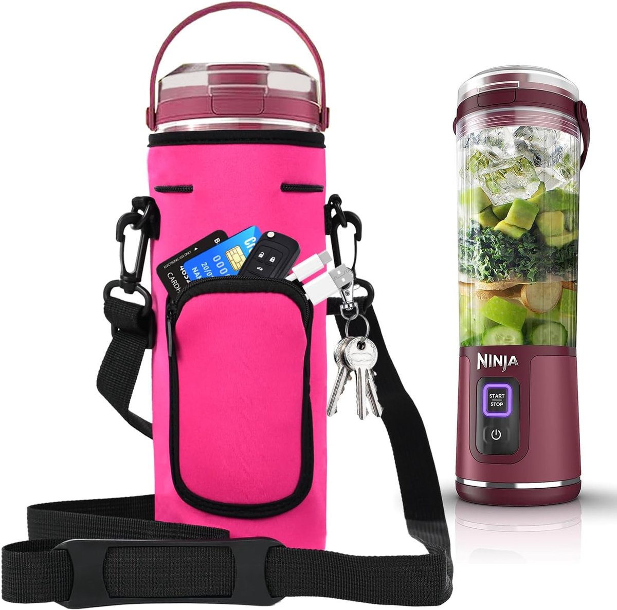 SnelShoppen - Portable Blender Opbergtas met Schouderriem voor Draagbare Mixer, Perfecte Pasvorm, 530ml, Hoogwaardige Materialen, Roze, Ideaal voor Re
