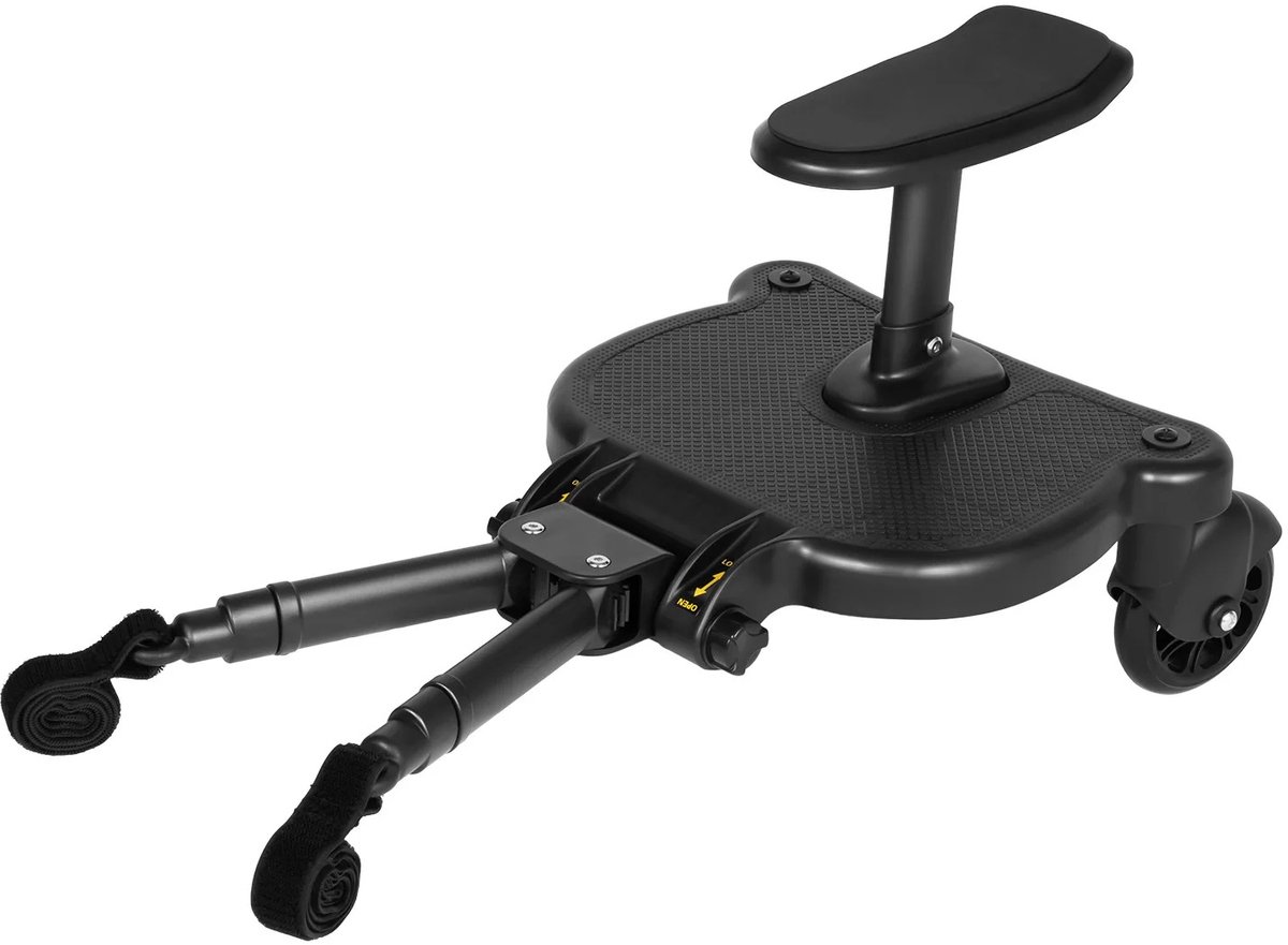 Atlasyx meerijdplankje - Kinderwagen accessoires - Meerijdplankje met zitje - Buggy board - Kinderwagen zitje - 54-58,5 cm - Zwart