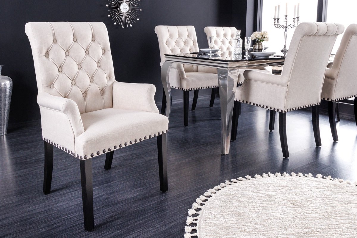 Design Stoel CASTLE beige zwart Getextureerde stof Armleuningen Houten poten - 43216