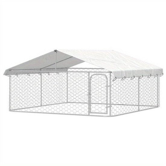 Buitenkennel Hond – Hondenren Met Dak – Hondenhok Tuin – Hondenverblijf Buiten – Metalen Hondenkooi – Weerbestendig Met Overkapping – 300x300x150 cm – Gecoat Staal