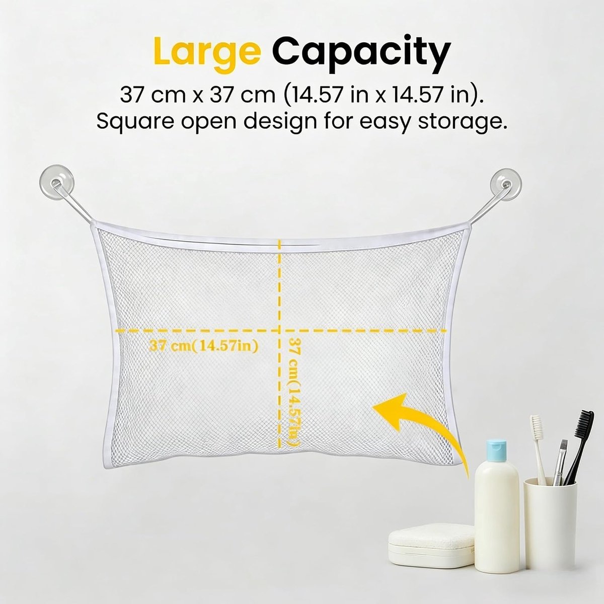 SnelShoppen - 2 Pack Badkuip Opbergnet - Grote Witte Hangende Opbergtas 37x37 cm voor Badkamer - Ademend en Sneldrogend Bad Speelgoed en Verzorgingspr