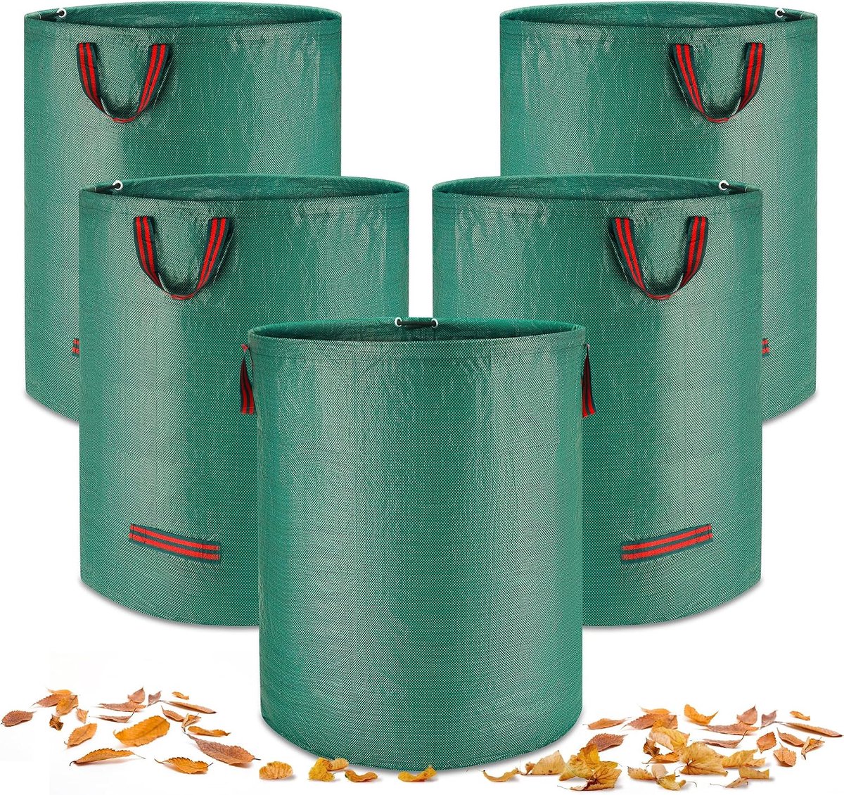 SnelShoppen - 5 x 272 L Tuinafvalzak, Robuuste en Vouwbare Tuinzak van Polypropyleen voor Gras, Bladeren en Tuinafval, Grote Capaciteit en Stabiliteit