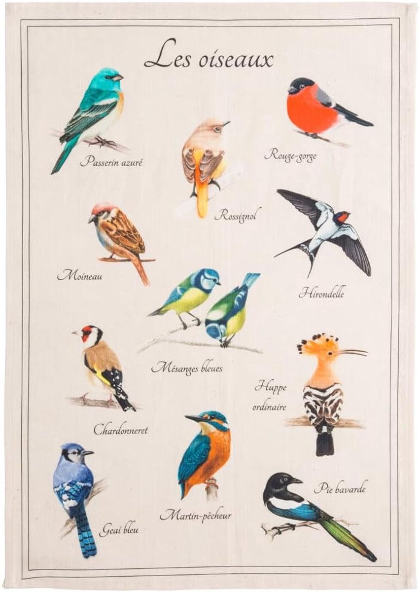 SnelShoppen - Theedoek Met Geprinte Vogels 50 x 75 cm - Katoen en Linnen Mengsel - Kleurrijk en Duurzaam - Voor Keuken, Koken en Tafeldecoratie