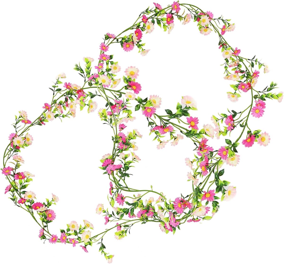 SnelShoppen - 2x 2.1m Kunstmatige Roze Margrieten Bloemengirlanden - Decoratie Voor Bruiloft, Tuin, Feest, Wand, Deur, Handrail - Nepbloemen Versierin