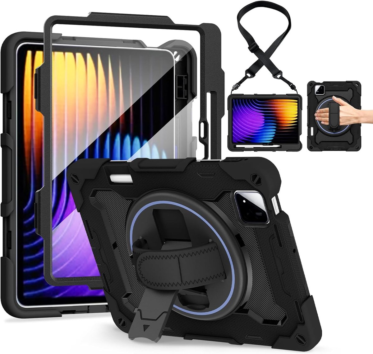 SnelShoppen - Shockproof Case voor Xiaomi Pad 7/7 Pro/8/8 Pro/Poco Pad X1 (11.2 inch) 2025 - Silicone Beschermhoes met Armor, 360° Rotating Kickstand