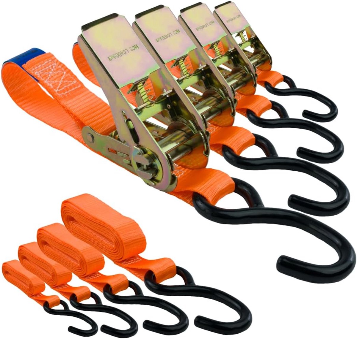 SnelShoppen - Set van 4 Lashing Straps 3m - Hoogwaardige Transportbanden EN 12195-2 TÜV GS Getest voor Veiligheid - Ideaal voor Camping, Tuin, Vervoer