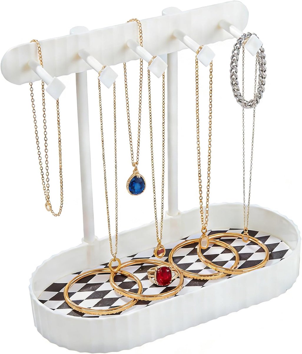 SnelShoppen - Moderne Sieradenstandaard met 5 Haken voor Oorbellen, Armbanden, Kettingen, Horloges en Ringen, Verwijderbare Sieradenorganiser in Wit,