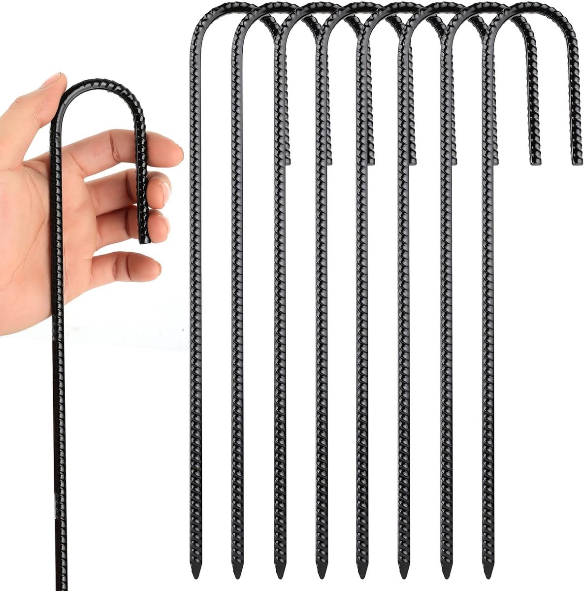 SnelShoppen - 8 stuks metalen tuinharingen 30 cm J-vormig, tentharingen voor camping, schommel, paviljoen, luifels, rotsen, roestbestendig en corrosie