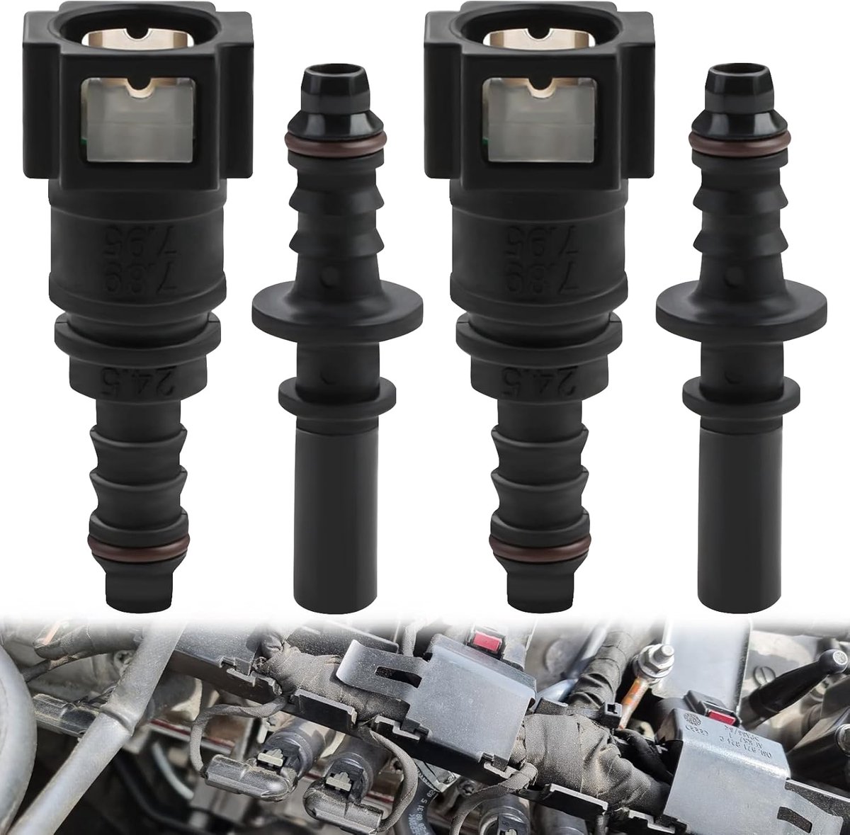 SnelShoppen - Set van 2 Quick Couplings voor Auto Brandstofslang - 7.9mm SAE naar 5/16" (8mm) - Duurzaam Nylon - Snelle Aansluiting en Ontkoppeling -