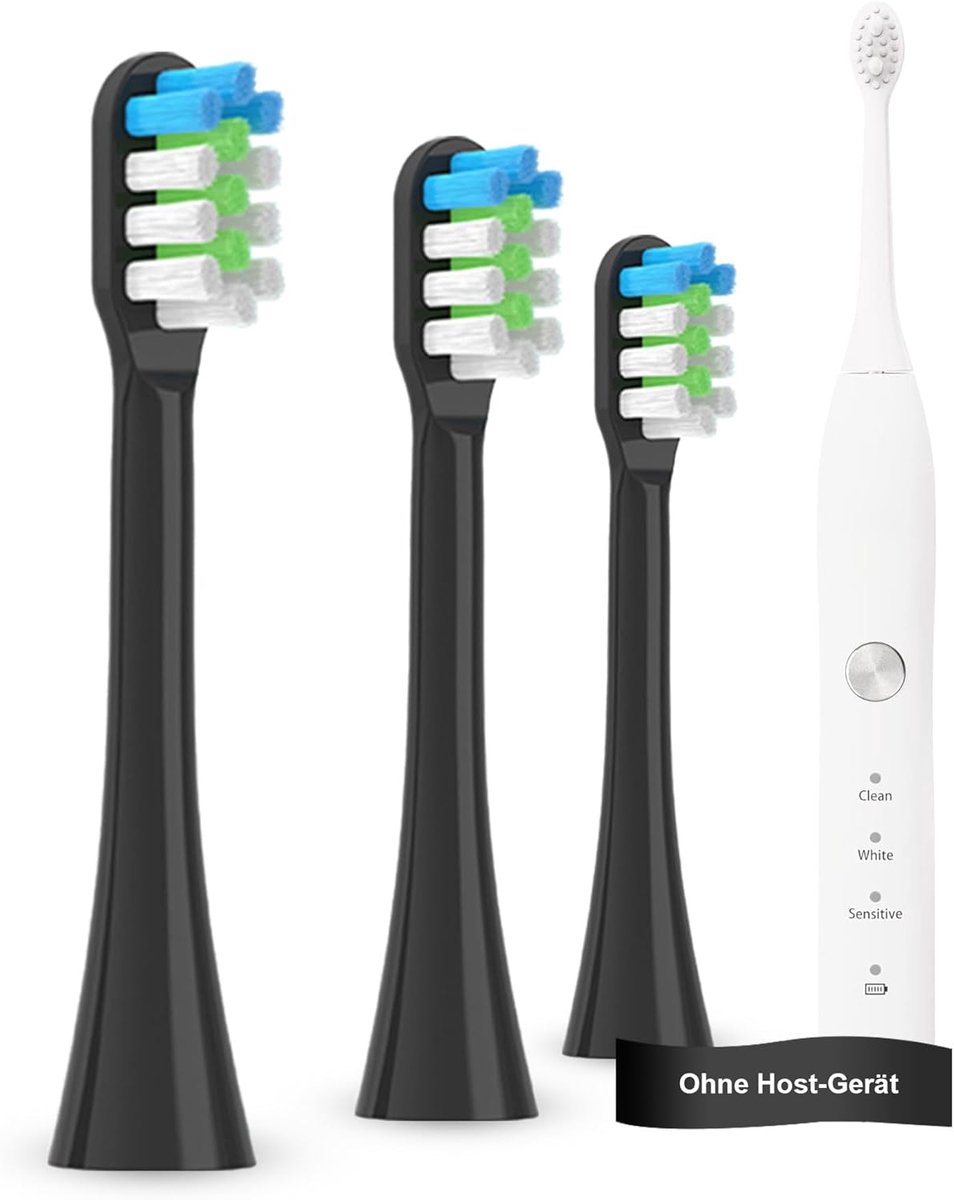 SnelShoppen - Reserveborstelkoppen voor Elektrische Tandenborstel, 3-Pack, Zachte Duurzame Borstels voor Dieptereiniging, Zwart, Voor Gevoelig Tandvle