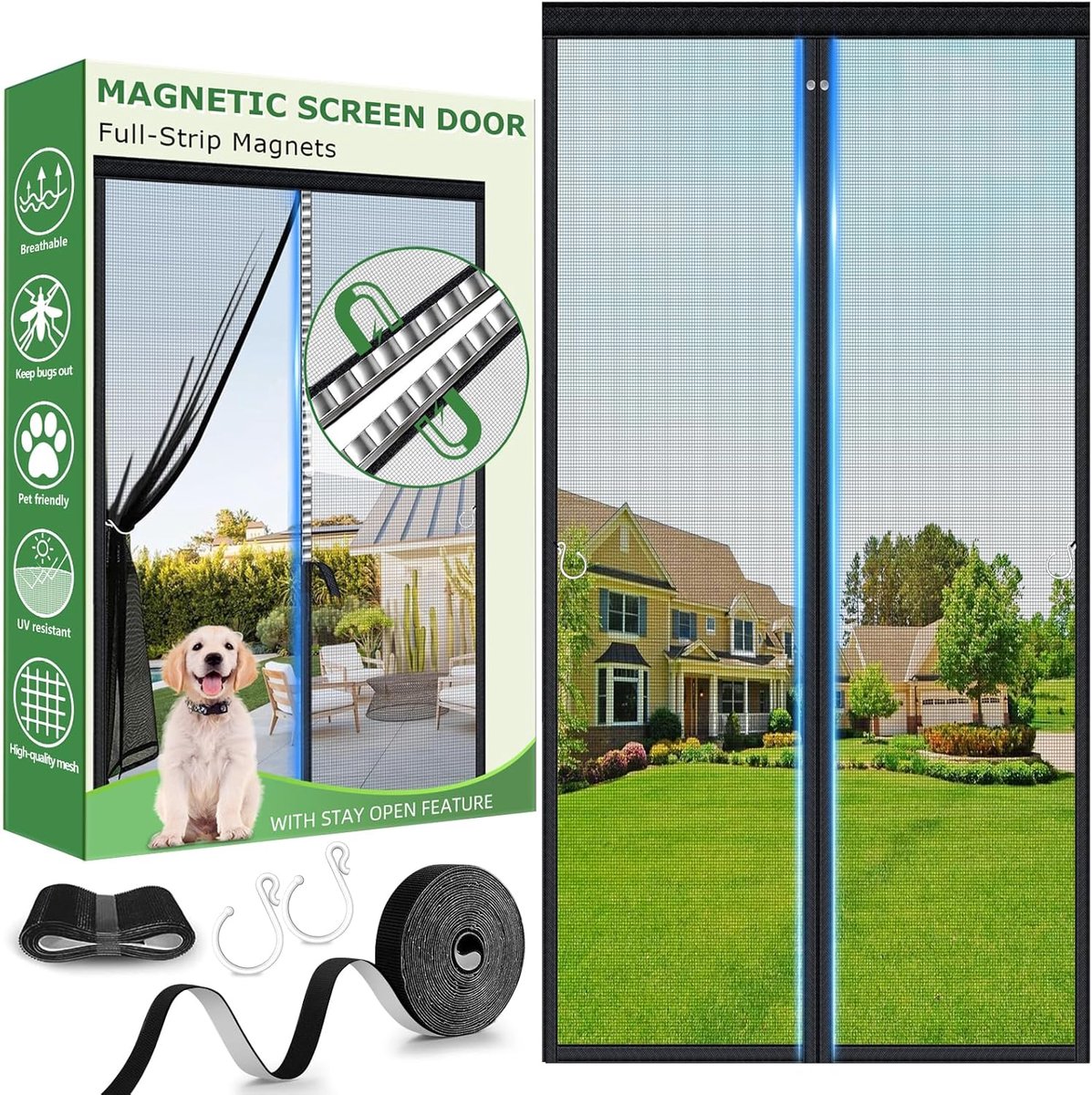 SnelShoppen - Vliegenscherm Deur 120 x 240 cm met Magnetische Sluiting - Inclusief Insectenbescherming voor Balkon, Tuin, Keuken - Geen Boorgaten, Sch